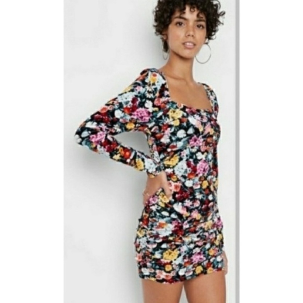 Wild Fable Floral Print Velvet Floral Body Con Mini Dress